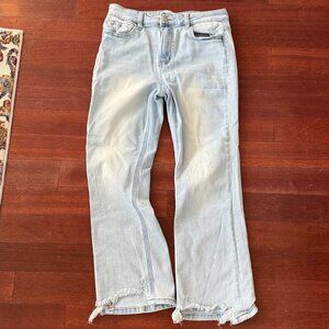 light wash slim jeans with slight flare